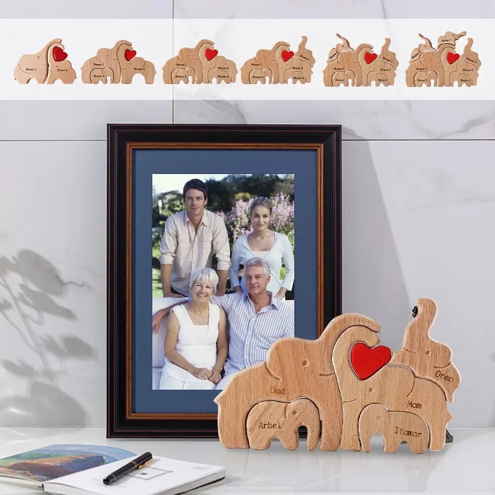 Wooden Elephant Family Love - Personalized Keepsake
