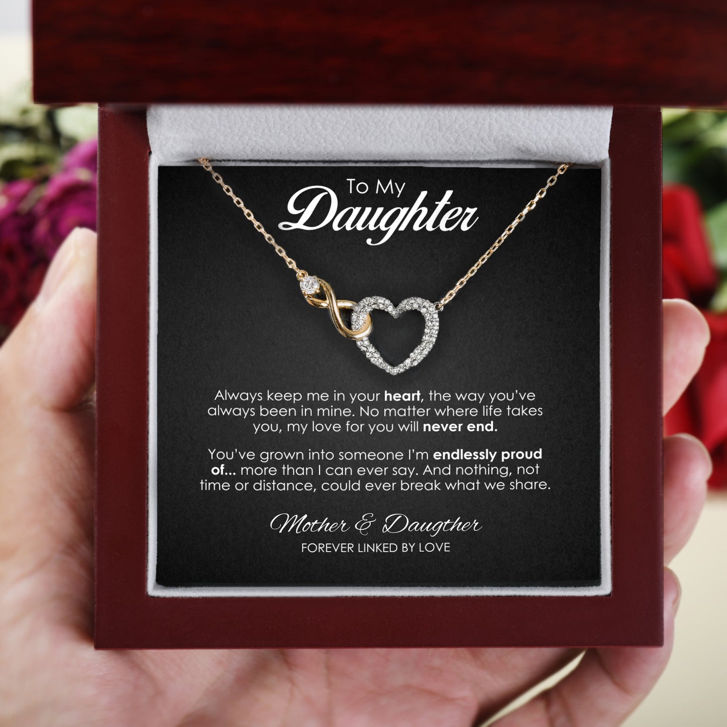 To My Daughter - Forever Linked - Heart Infinity Necklace