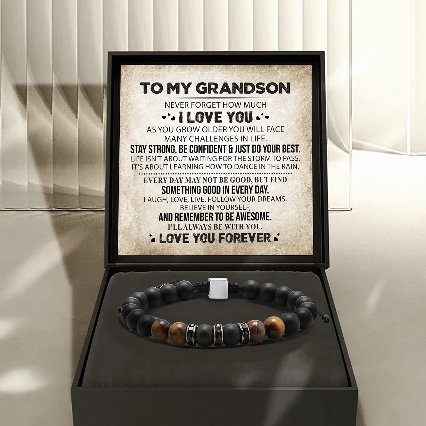 "To My Grandson" Tiger's Eye Protection Bracelet