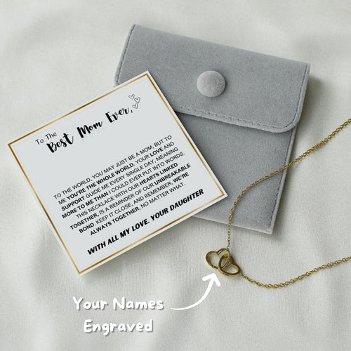 "To The Best Mom Ever Mom" Interlocking Hearts Engraved Necklace