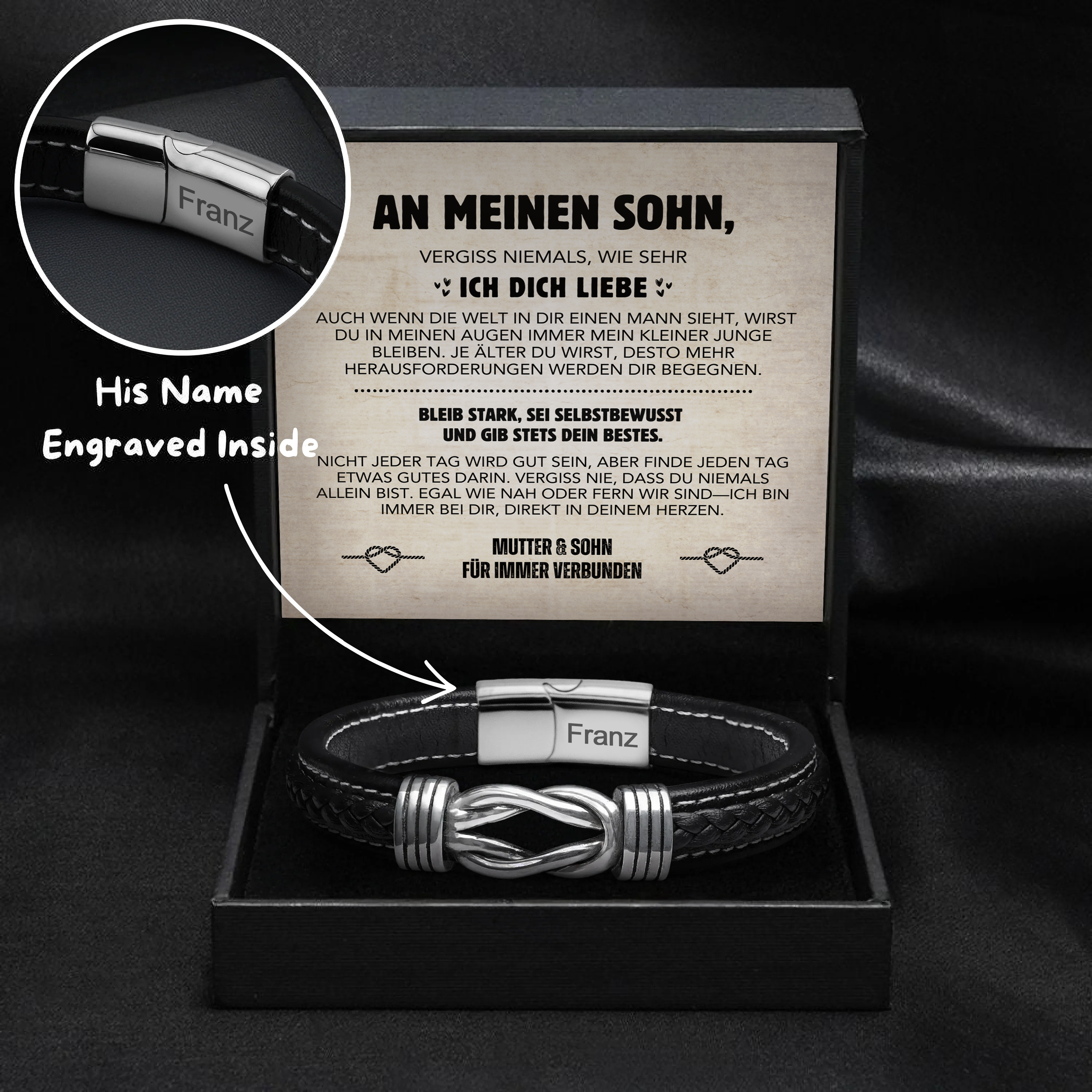 Unendlicher Knotenarmband Geschenkset & Gravierte Name