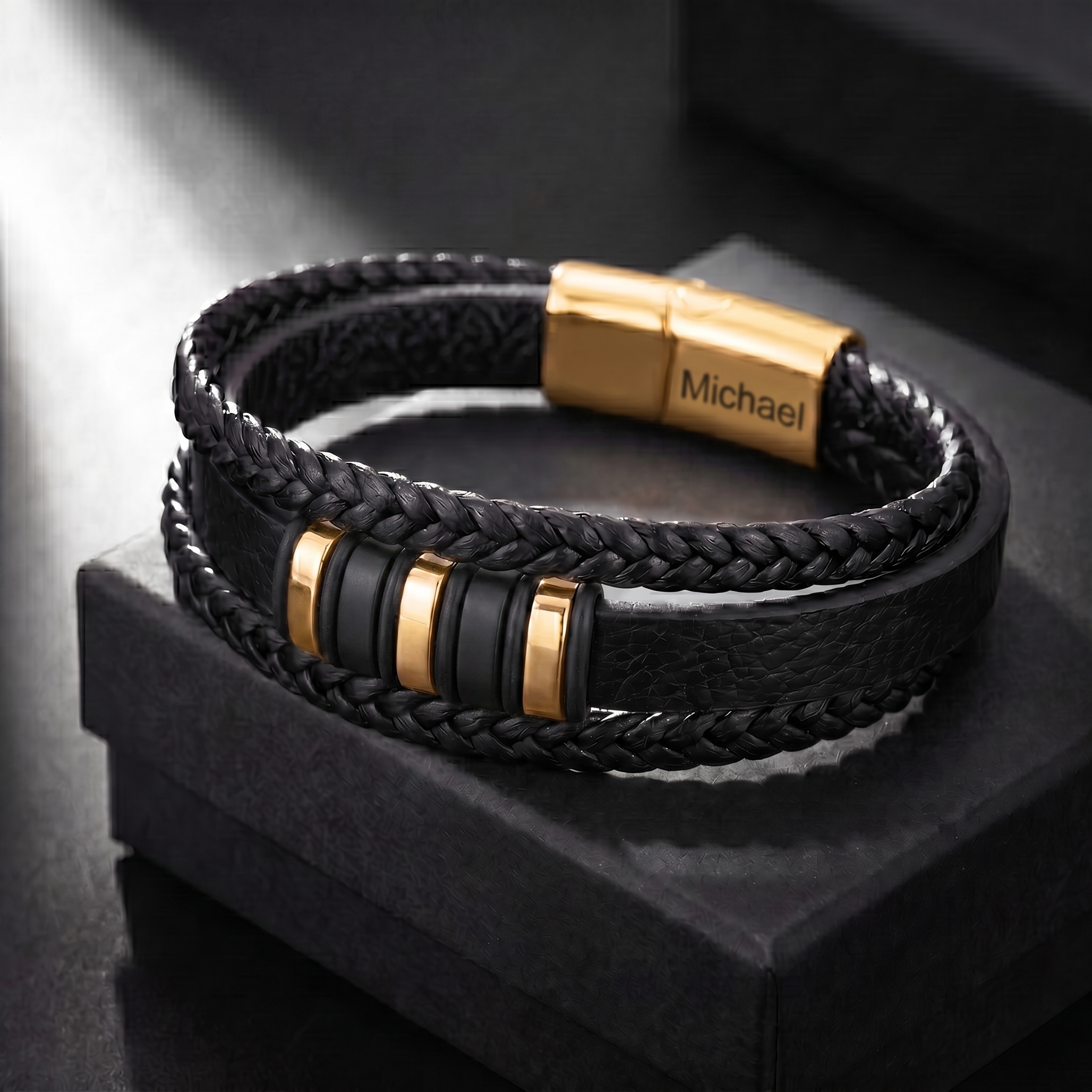 Personalized Son's Braided Bracelet with Engraved Name