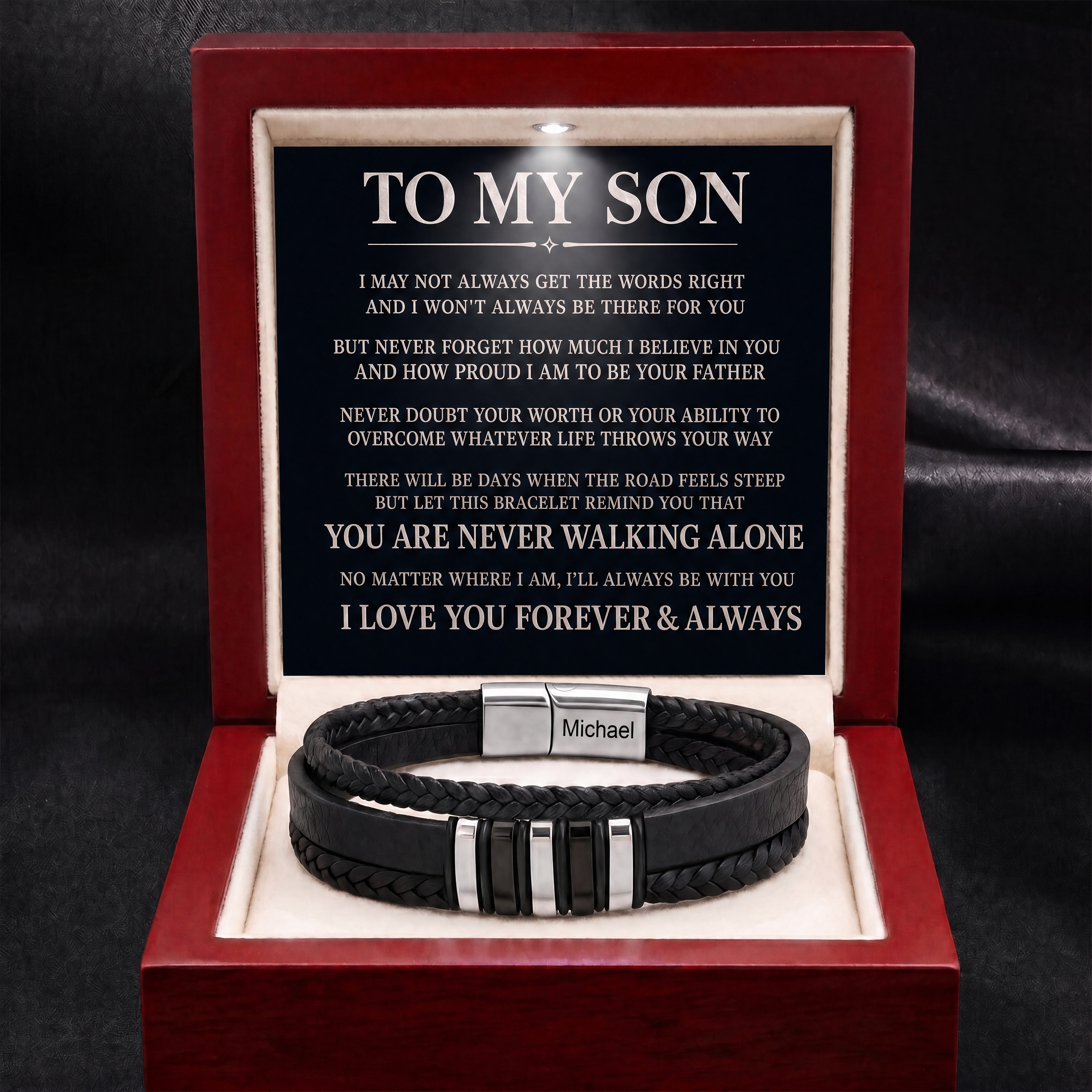 Personalized Son's Braided Bracelet with Engraved Name
