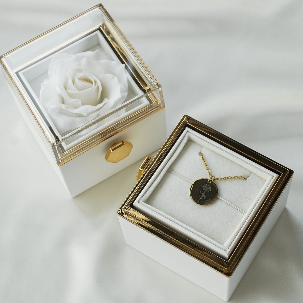 Personalized Birthflower Necklace with Forever Rose Box