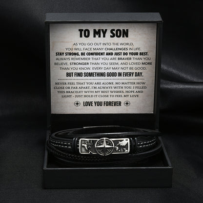 Son's Guiding Compass Bracelet Gift Set with Engraved Name