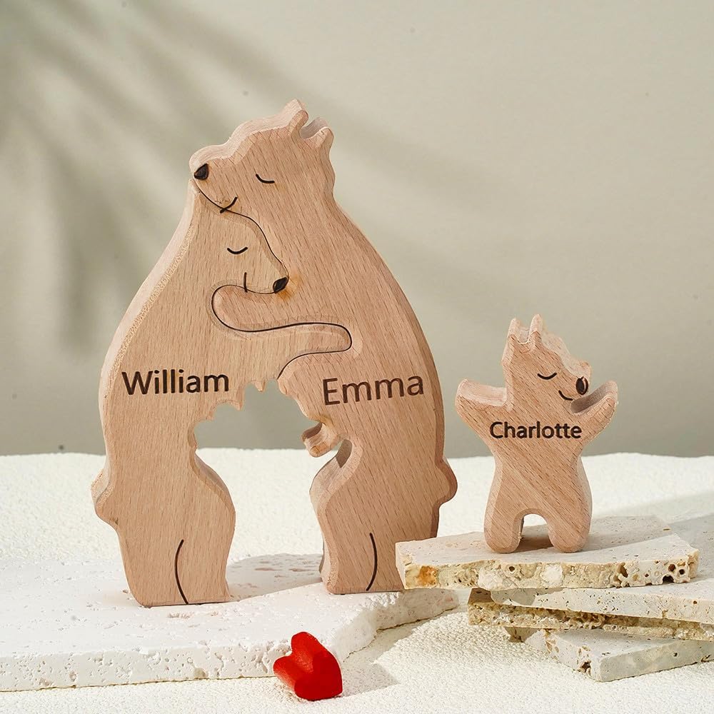 Wooden Family Bear Hug Decoration - Personalized Keepsake