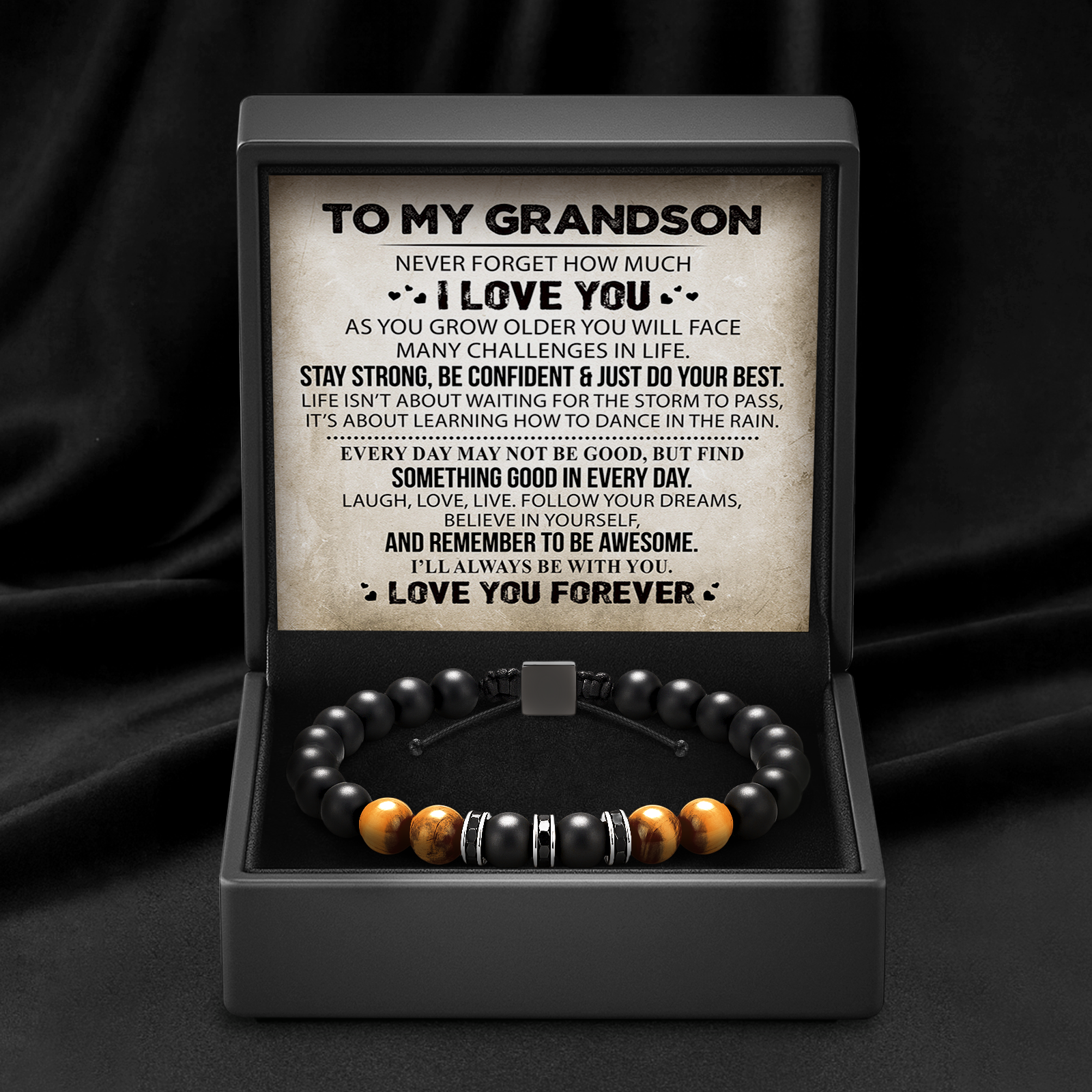 "To My Grandson"  Tiger's Eye Protection Bracelet