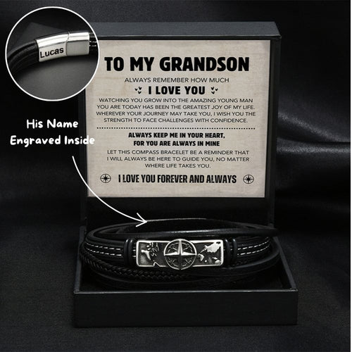 Grandson's Compass Personalized Bracelet Gift Set