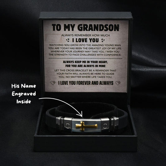 Grandson's Cross Personalized Bracelet Gift Set