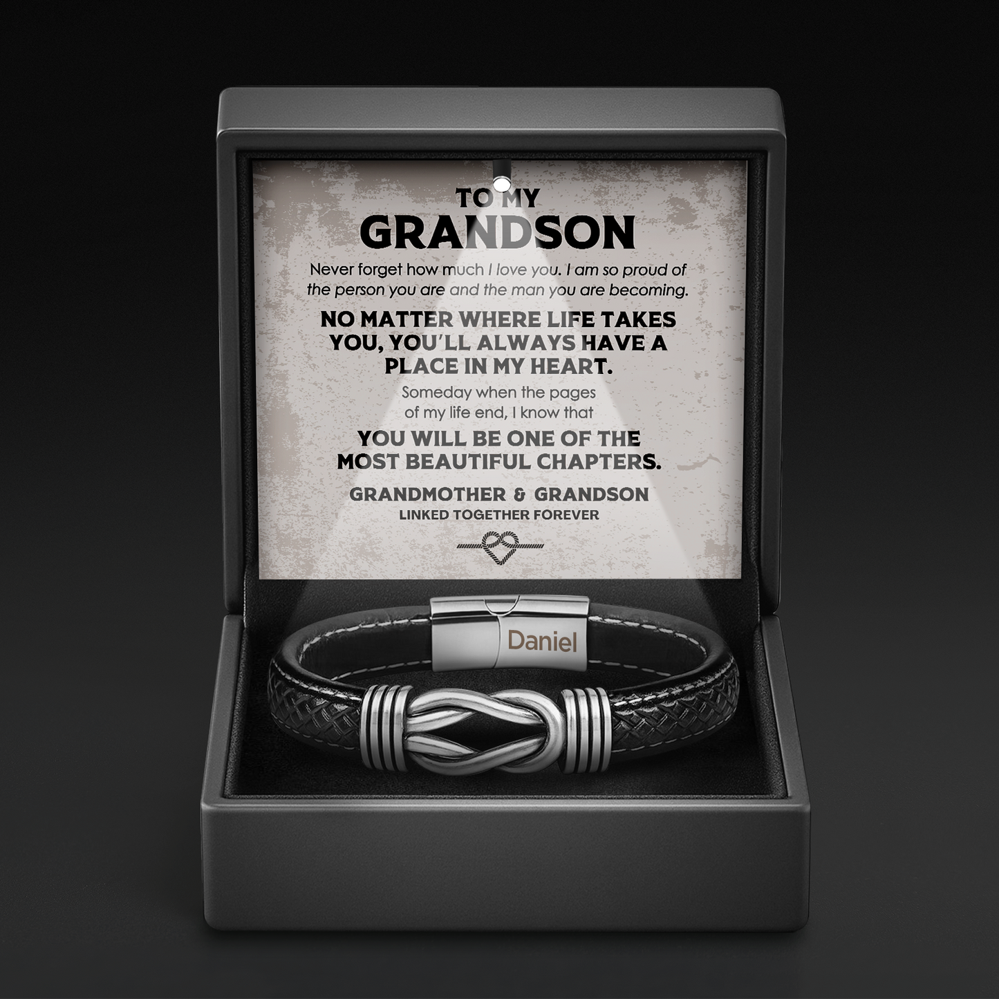 Grandson's Legacy Knot Bracelet Gift Set with Engraved Name