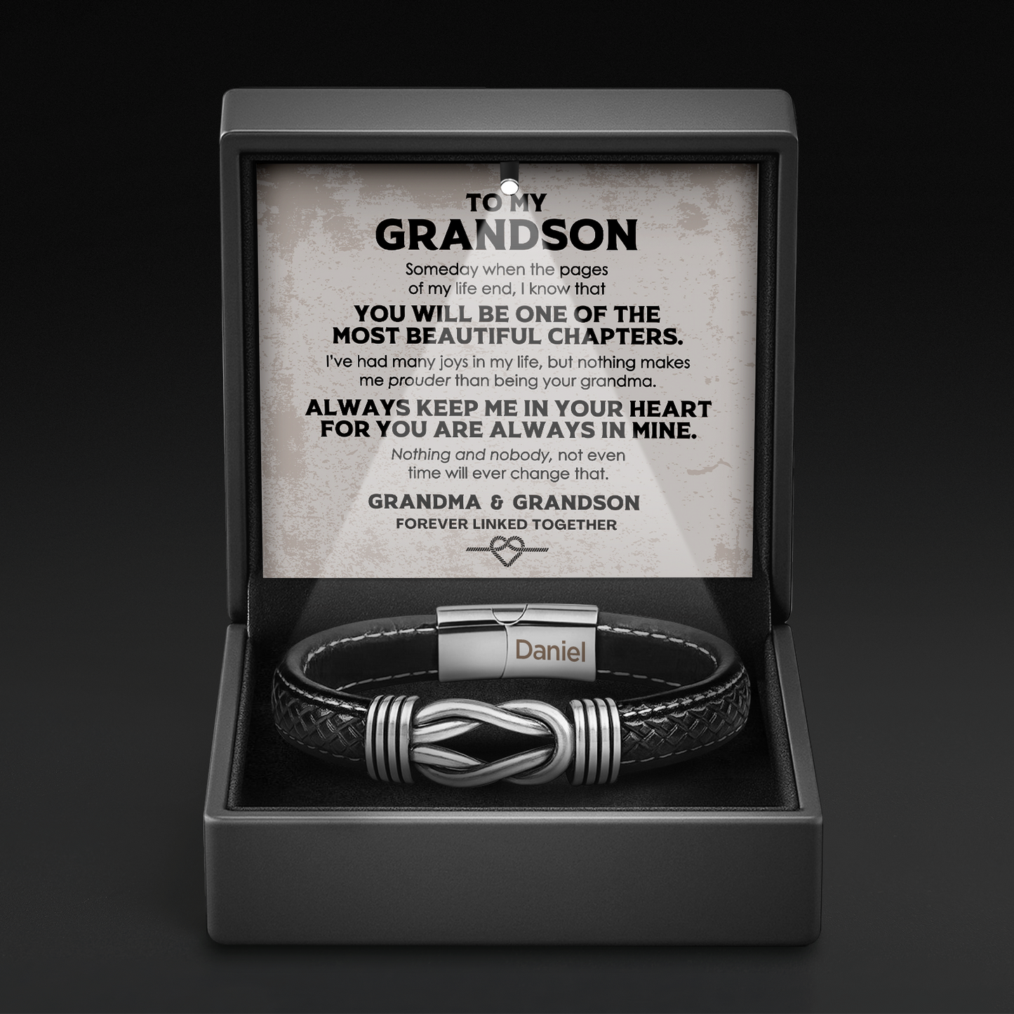 Grandson's Legacy Knot Bracelet Gift Set with Engraved Name