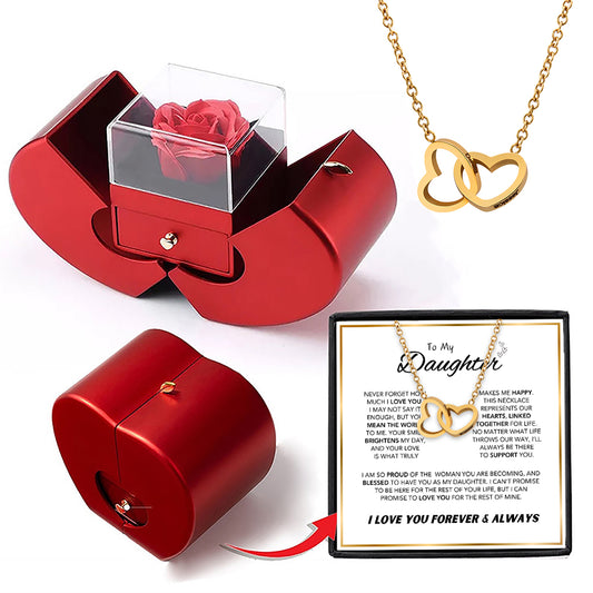 Love's Embrace Daughter Interlocking Heart Necklace and Apple Gift Box