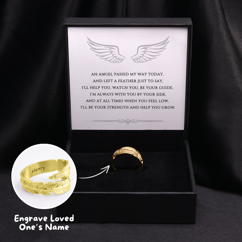 Engraved Angel Feather Ring Gift Set