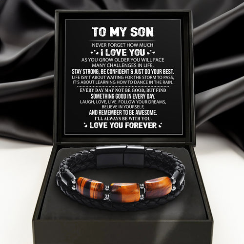 To My Son - Tiger's Eye Protection Leather Bracelet