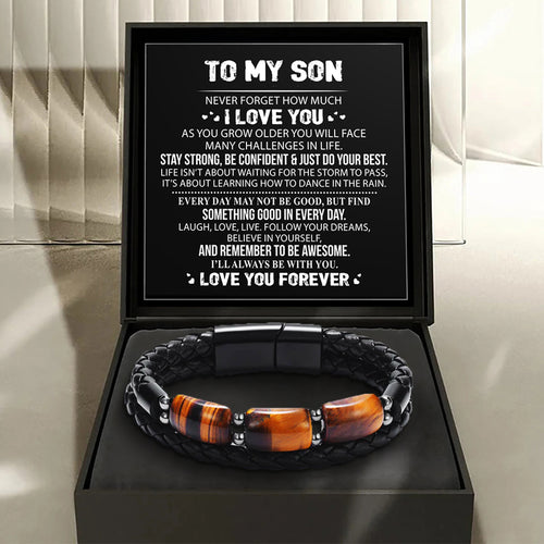 To My Son - Tiger's Eye Protection Leather Bracelet