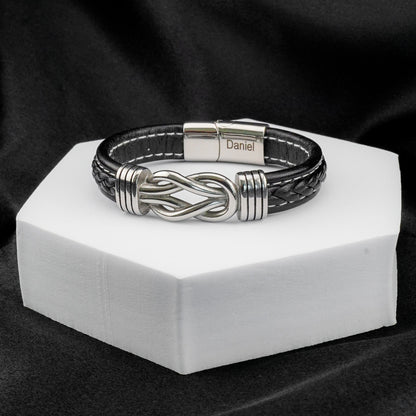 Son's "Infinity Knot" Bracelet Gift Set With Engraved Name