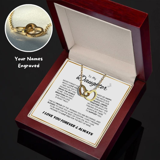Love's Embrace Daughter Interlocking Heart Necklace w/ Luxury LED Box