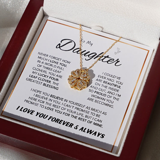 Daughter's 4-Leaf Clover "Lucky Charm" Necklace with LED Luxury Gift Box