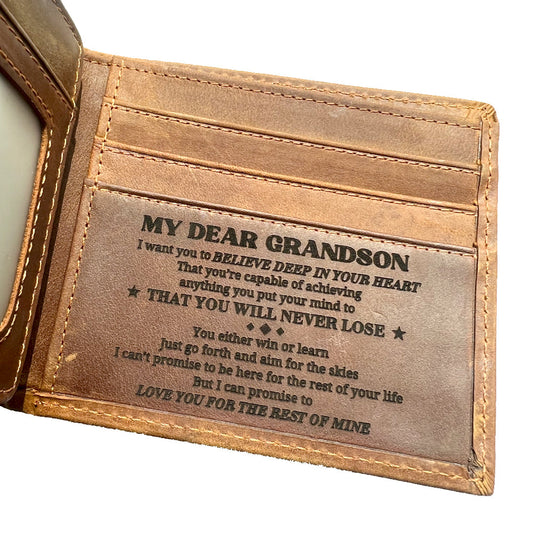 Leather wallet with engraving for grandson