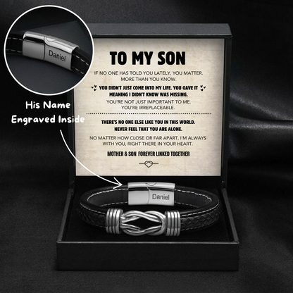 Son's Infinity Knot Bracelet Gift Set & Engraved Name