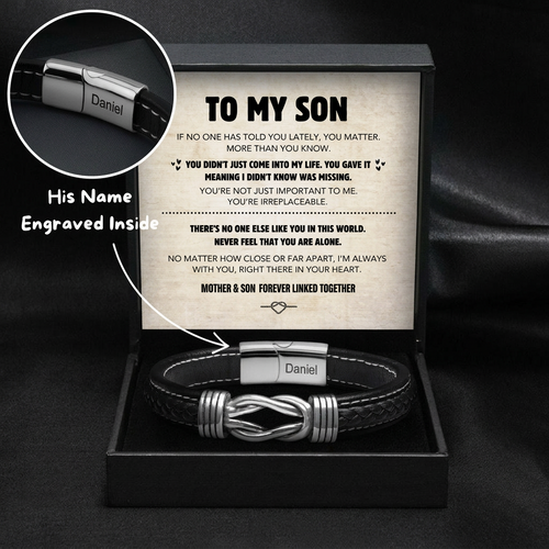 Son's Infinity Knot Bracelet Gift Set & Engraved Name