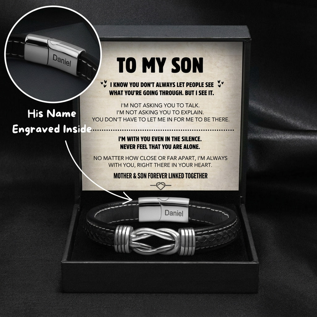 Son's Infinity Knot Armband Geschenkset & Name eingraviert