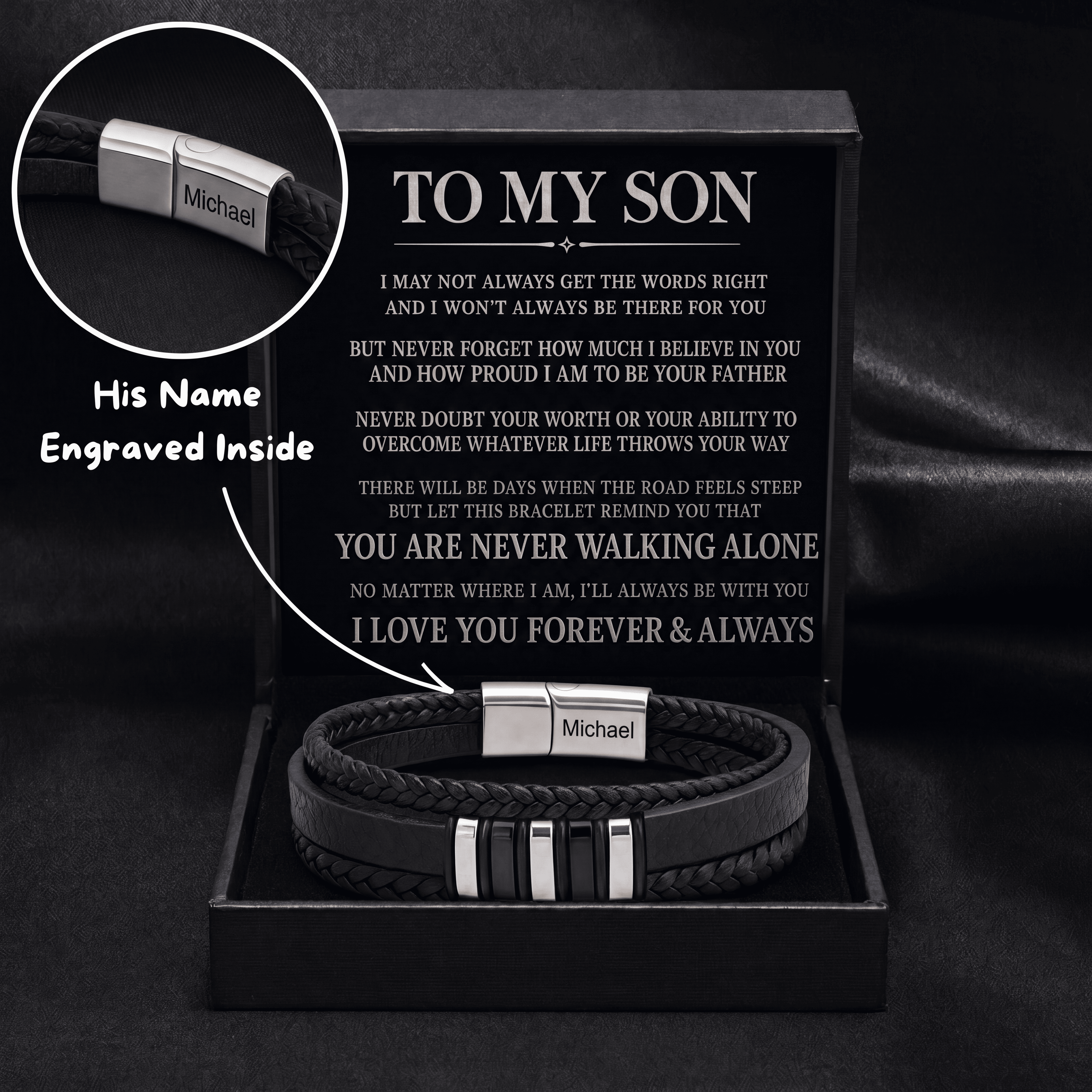 Personalized Son's Braided Bracelet with Engraved Name