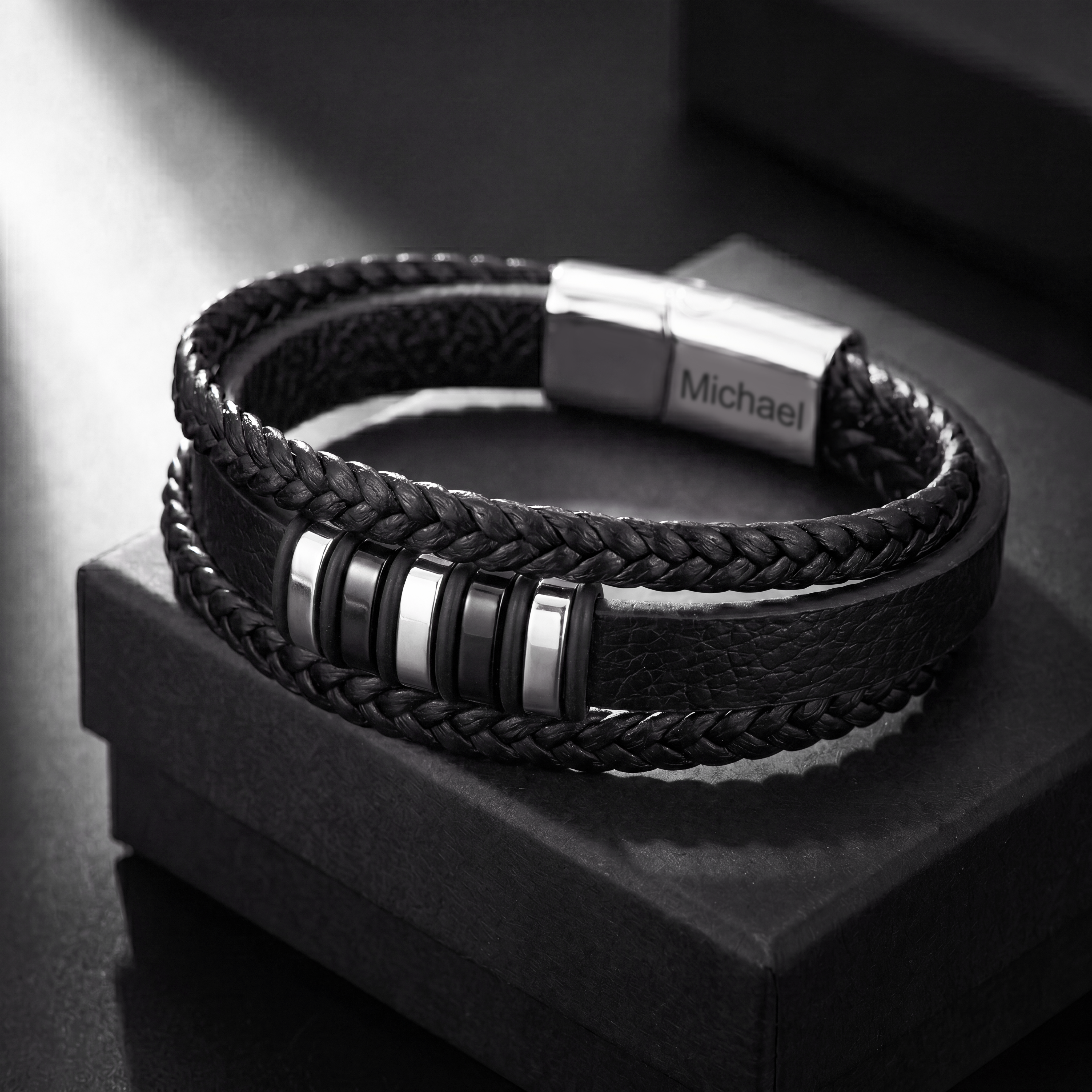 Personalized Son's Braided Bracelet with Engraved Name