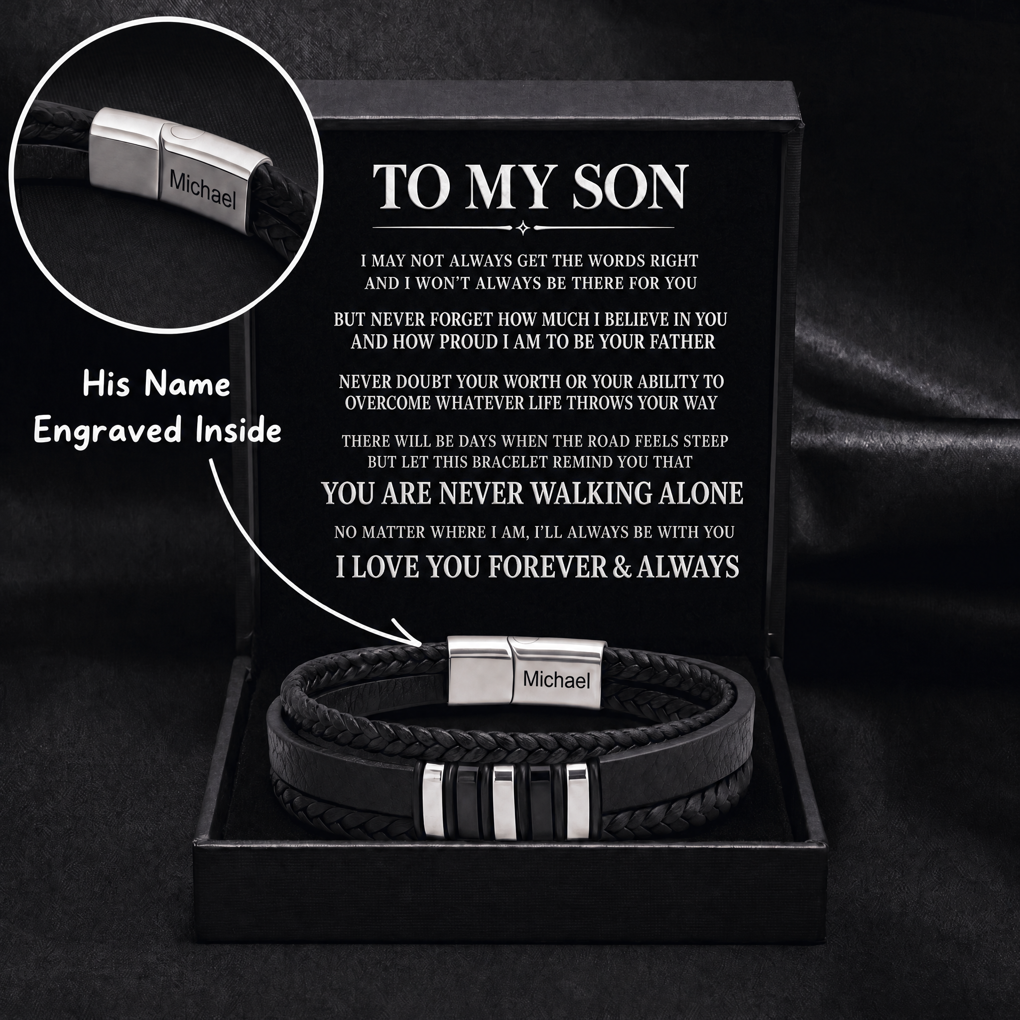 Personalized Son's Braided Bracelet with Engraved Name