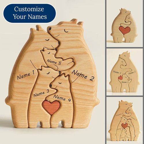 Wooden Family Bear Hug Decoration - Personalized Keepsake