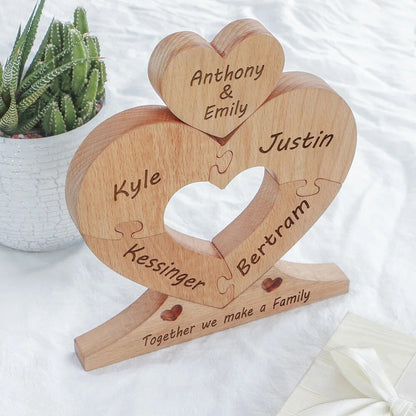 Engraved Wooden Heart Decor of Family Unity