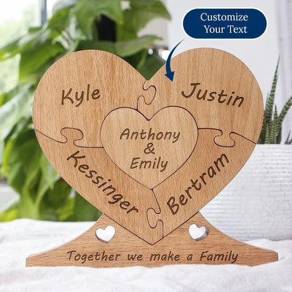 Engraved Wooden Heart Decor of Family Unity