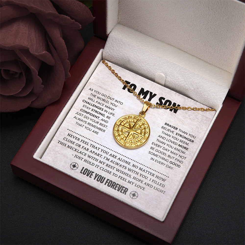 For My Son - Personalized Compass Necklace Gift Set