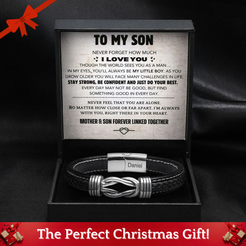 Son's Infinity Knot Bracelet Gift Set with Engraved Name