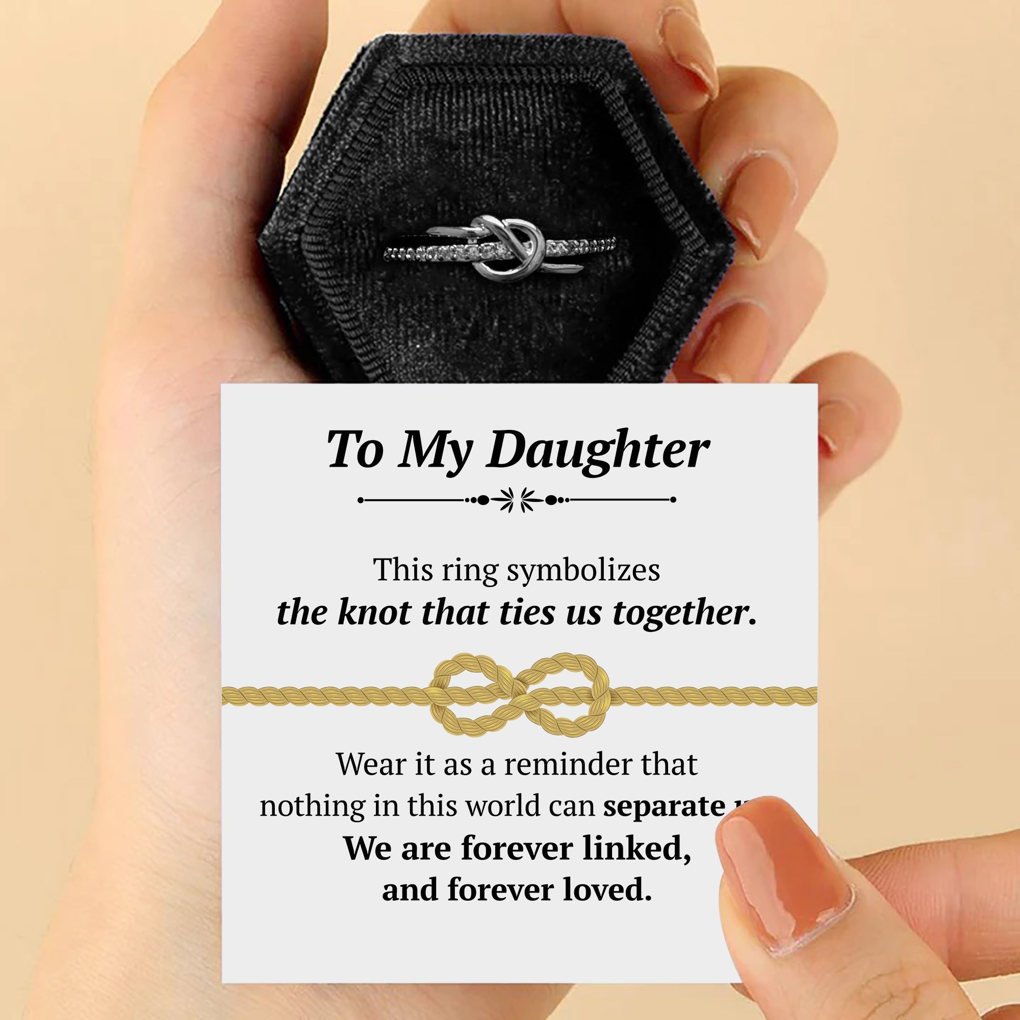 To My Daughter - " Forever Linked and Loved" Love Knot Ring Gift Set