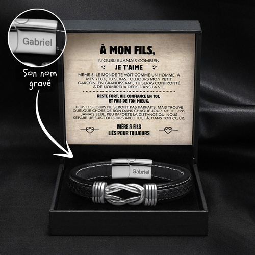 Ensemble Cadeau Armband Nœud Infini pour Fils avec Nom Gravé