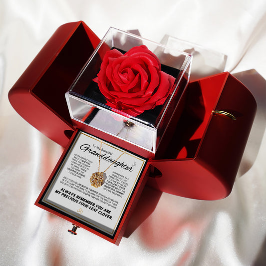 Enkelin's 4-Blatt Klee "Lucky Charm" Halskette und Forever Rose Geschenkbox