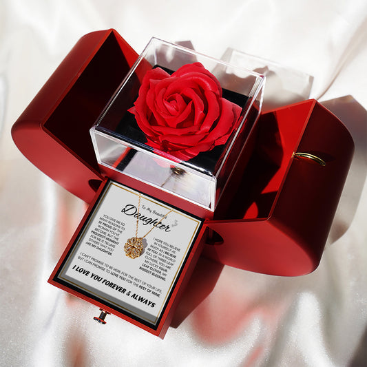 4-blättrige Kleeblatt-Halskette "Lucky Charm" für die Tochter und Geschenkbox "Forever Rose