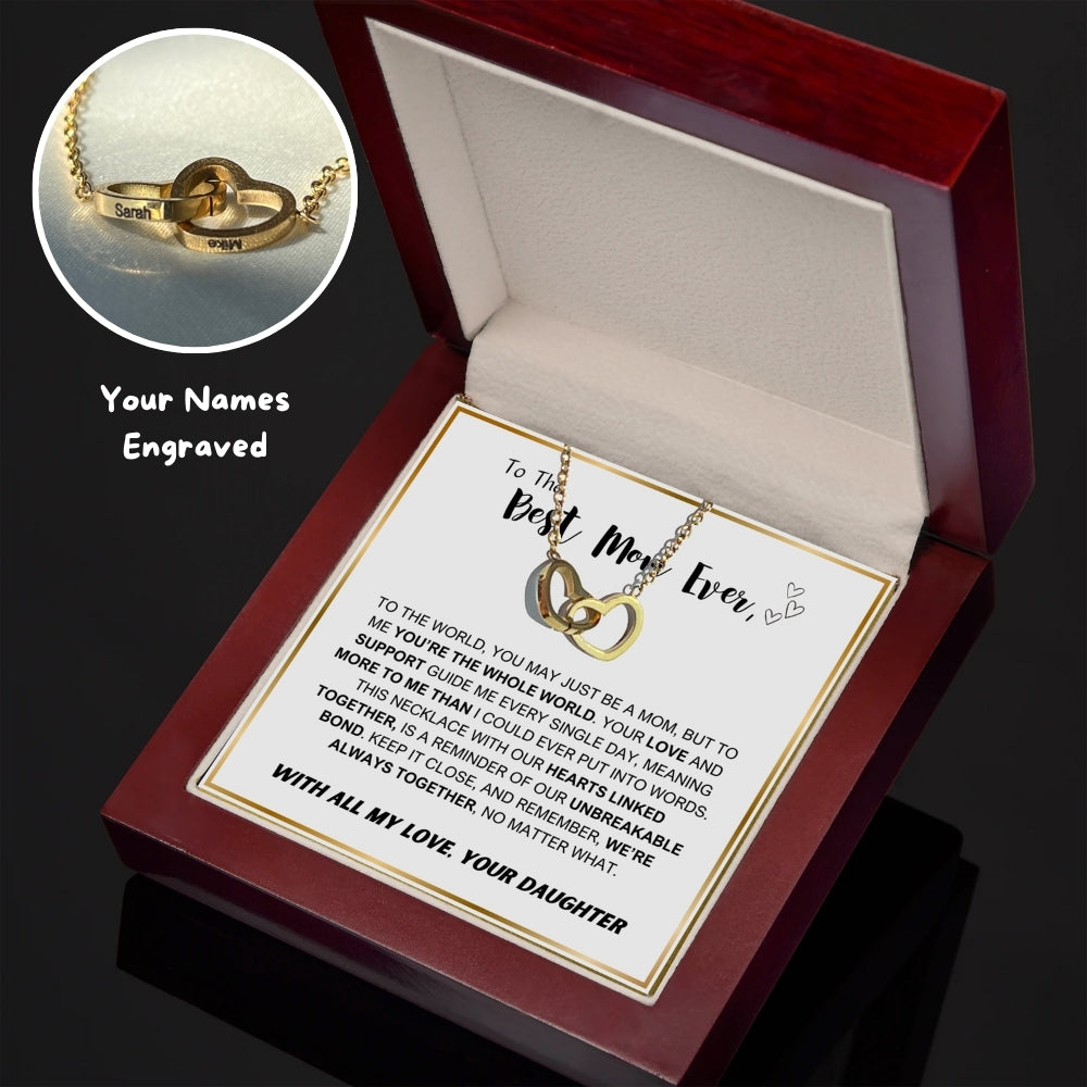 "To The Best Mom Ever" - Ineinandergreifende Herzen Halskette mit LED-Box