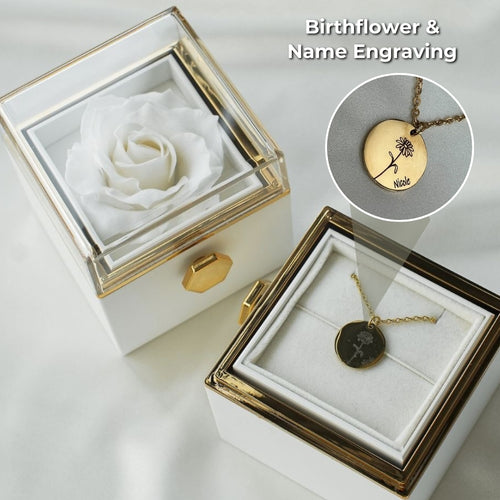 Personalisierte Geburt Blume Halskette mit Forever Rose Box