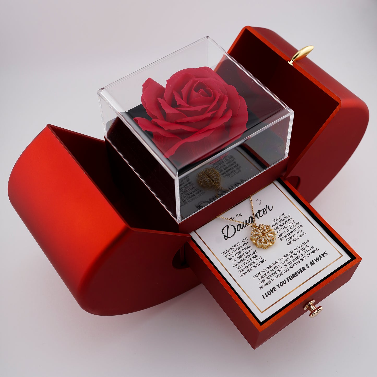 4-blättrige Kleeblatt-Halskette "Glücksbringer" für die Tochter mit Geschenkbox "Forever Rose