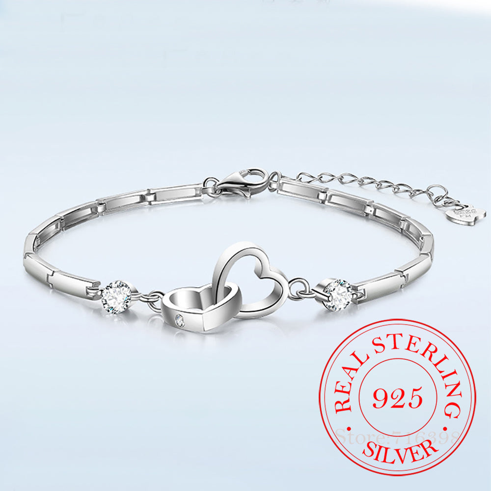 "Untrennbare Herzen" Familienbande 925 Silber Armband