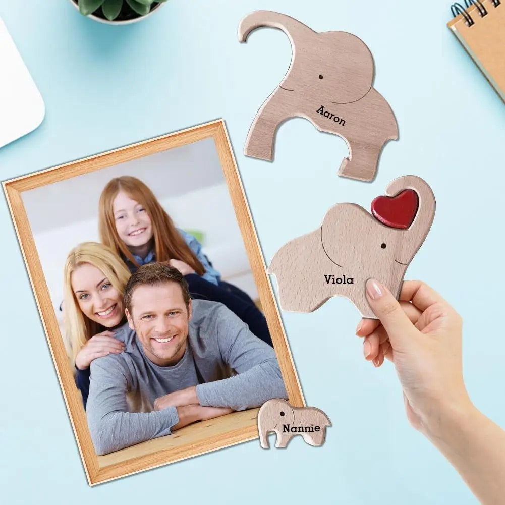 Elefante de madera Amor de familia - Recuerdo personalizado