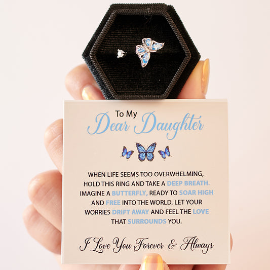 To My Daughter "Let Your Worries Drift Away" - Juego de Anillos Ansiedad Mariposa