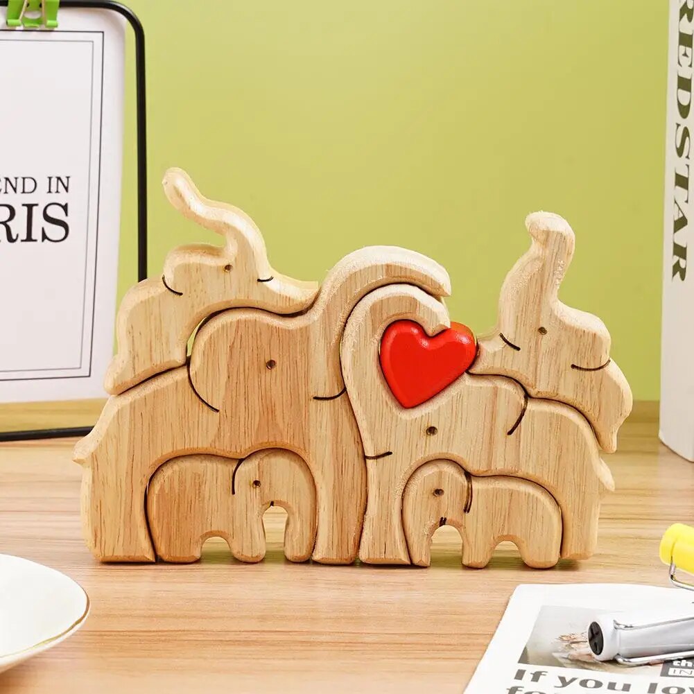 Eléphant en bois Family Love - souvenir personnalisé