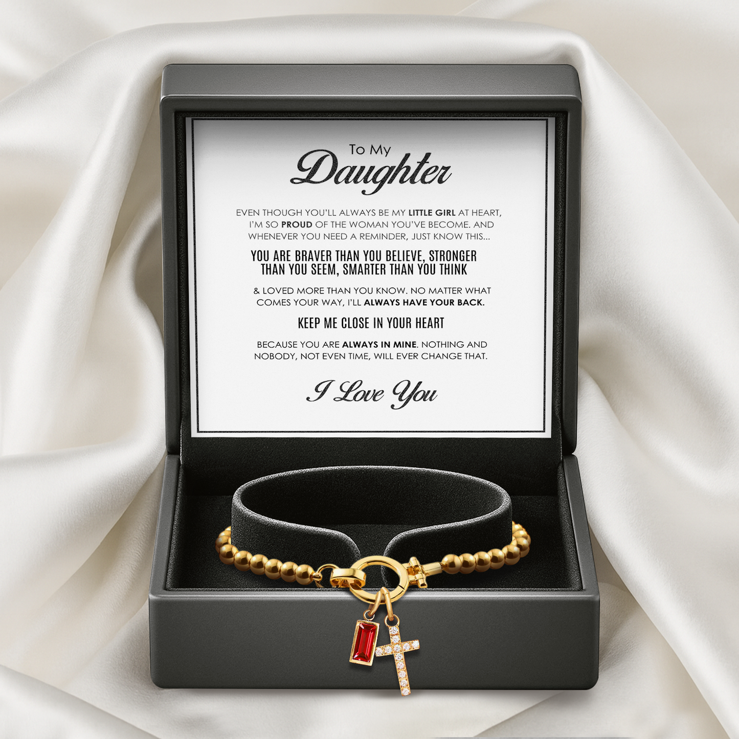 "A ma fille" - Bracelet de foi en forme de croix