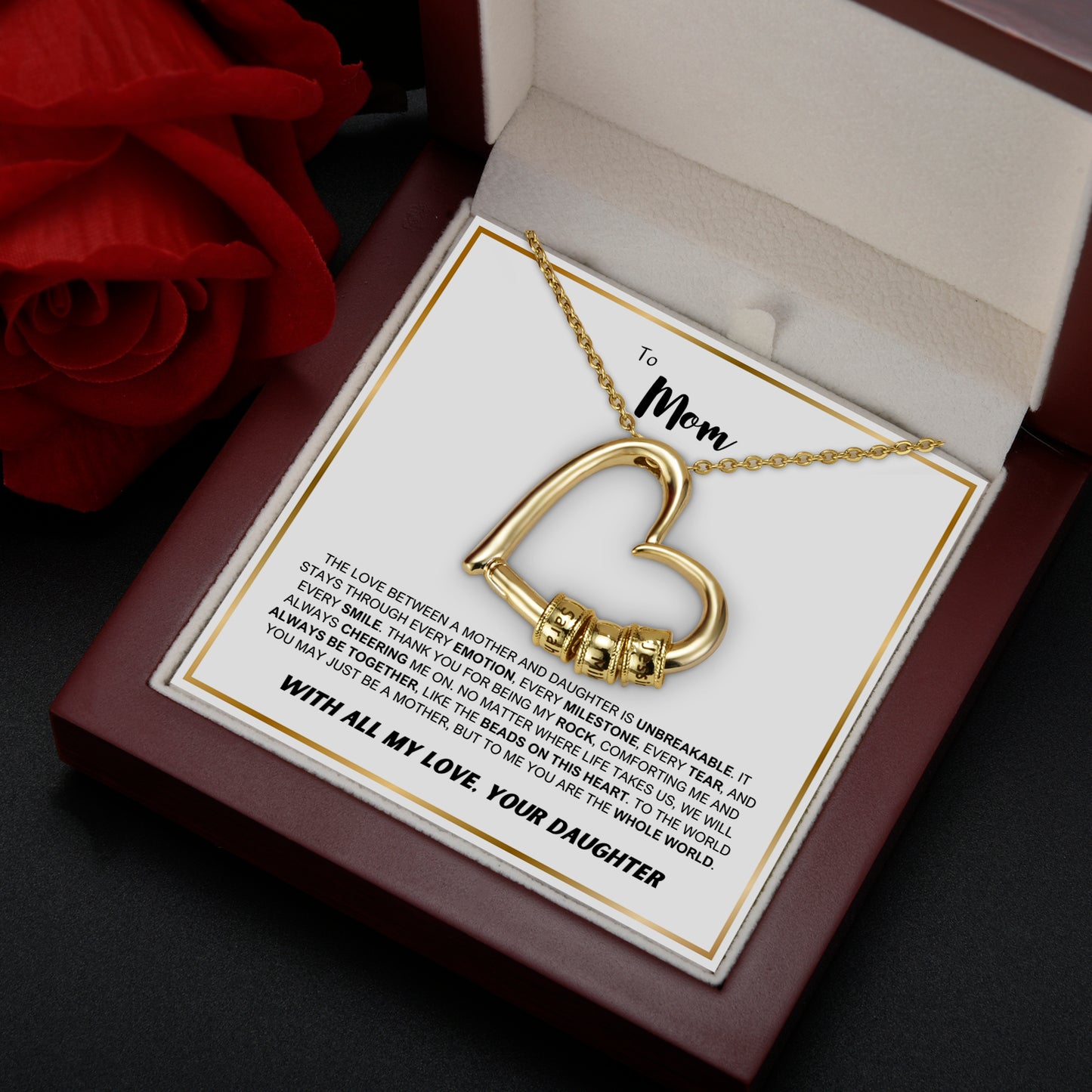 "To My Mom" - Pendentif gravé de l'amour d'une fille avec boîte cadeau LED