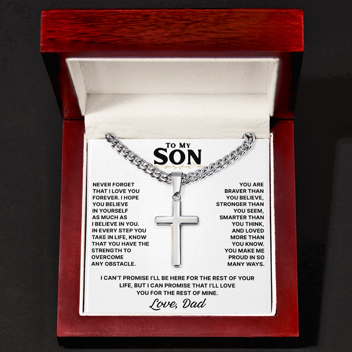 Never Alone - Collier croix pour fils
