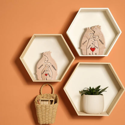 Décoration en bois pour le câlin d'un ours de la famille - souvenir personnalisé