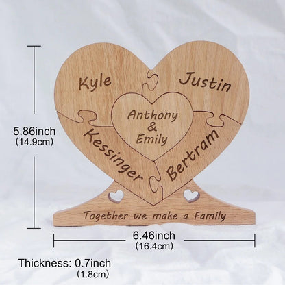 Coeur en bois gravé Décor de l'unité familiale